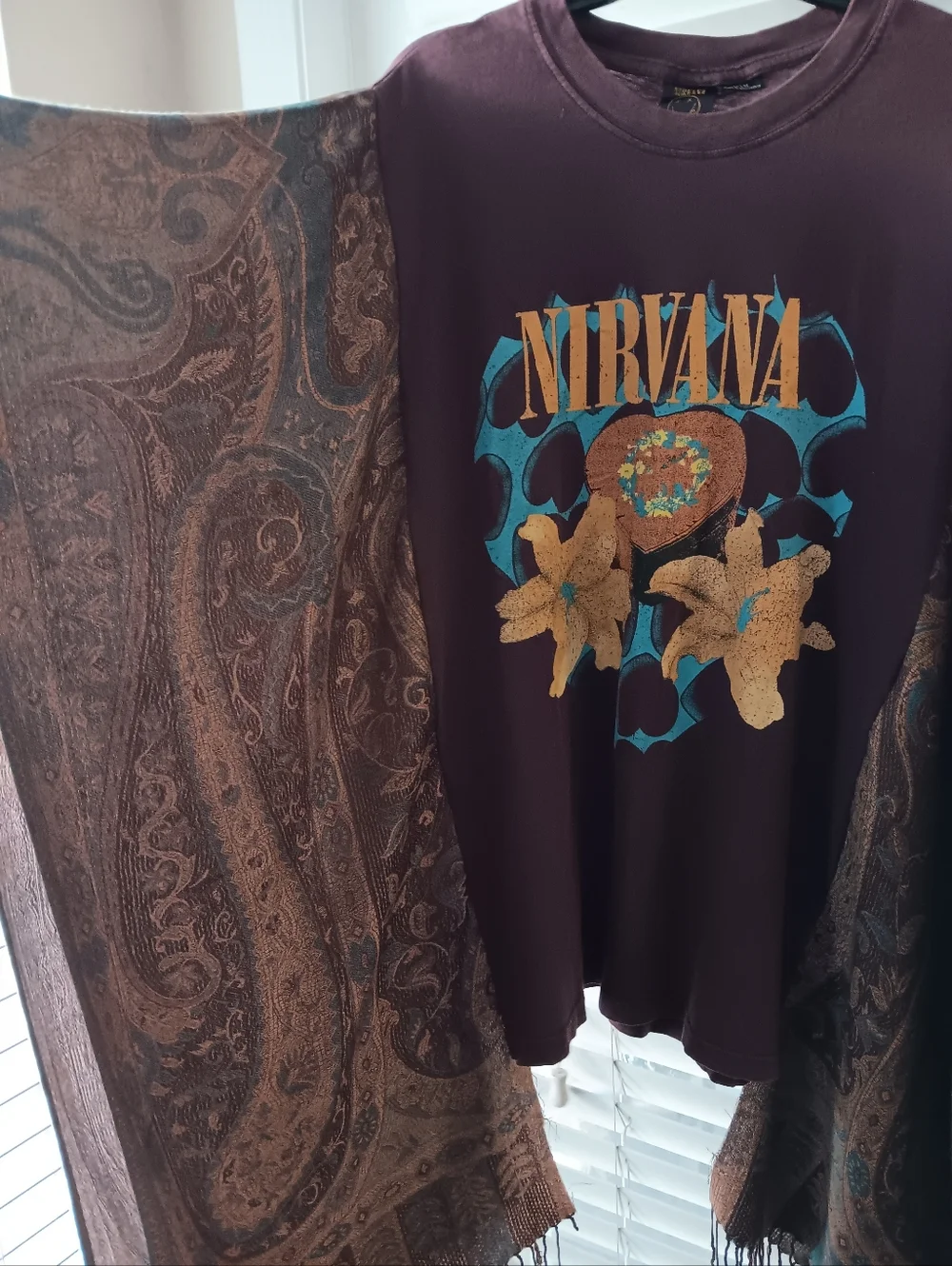 SOLD!!!Upcycled NIRVANA Graphic Tshirt Poncho - Picture 2 of 3